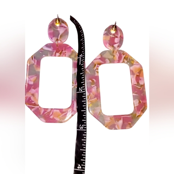 Pink and Gold Acrylic Drop Earrings - Picture 4 of 4